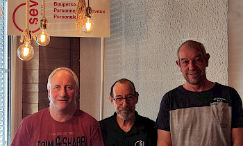 Jubilare UV Bau Sektion Zürich 40 Jahre.
Manfred (Fredy) Nyfeler, Franz Nitecki, Theo Kälin